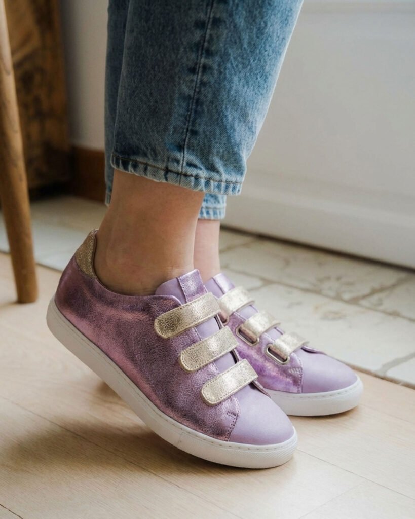 Basket in mauve and iridescent lilac suede leather