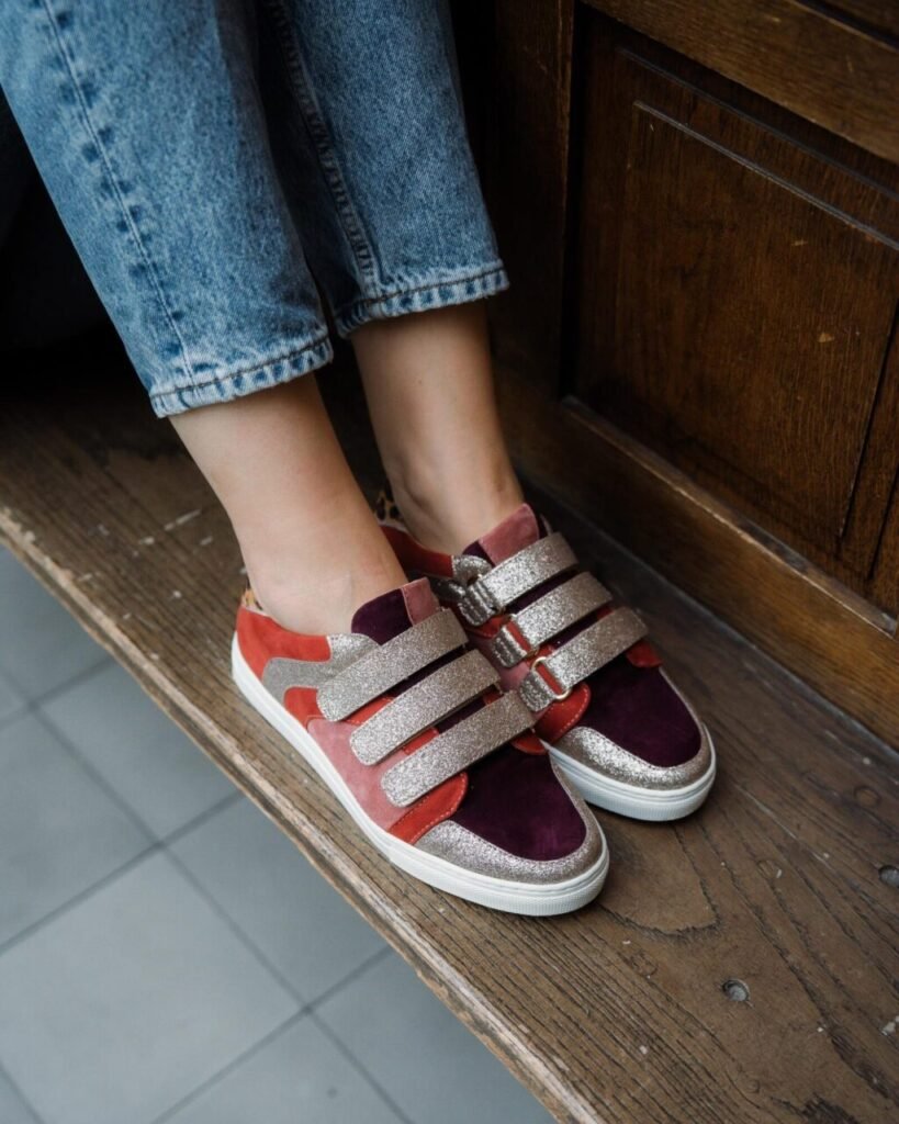 Oscar sneaker in terracotta velvet, tea rose, garnet and champagne sequins
