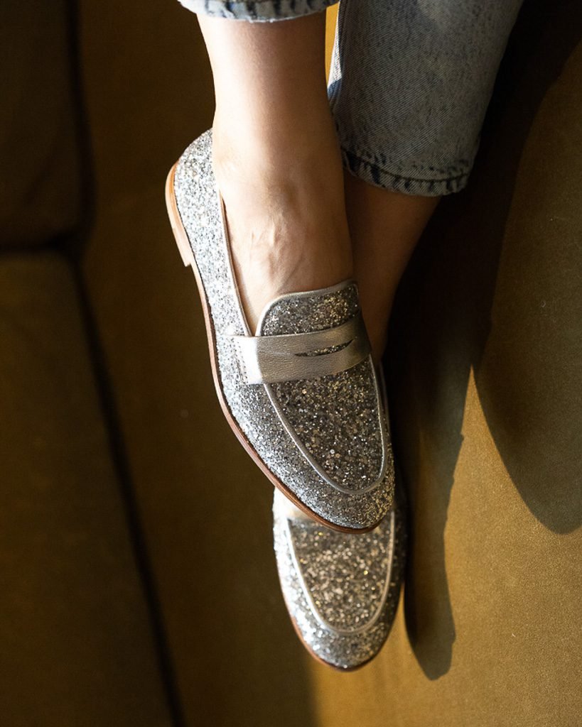Romy silver moccasin in glitter and silver leather-3