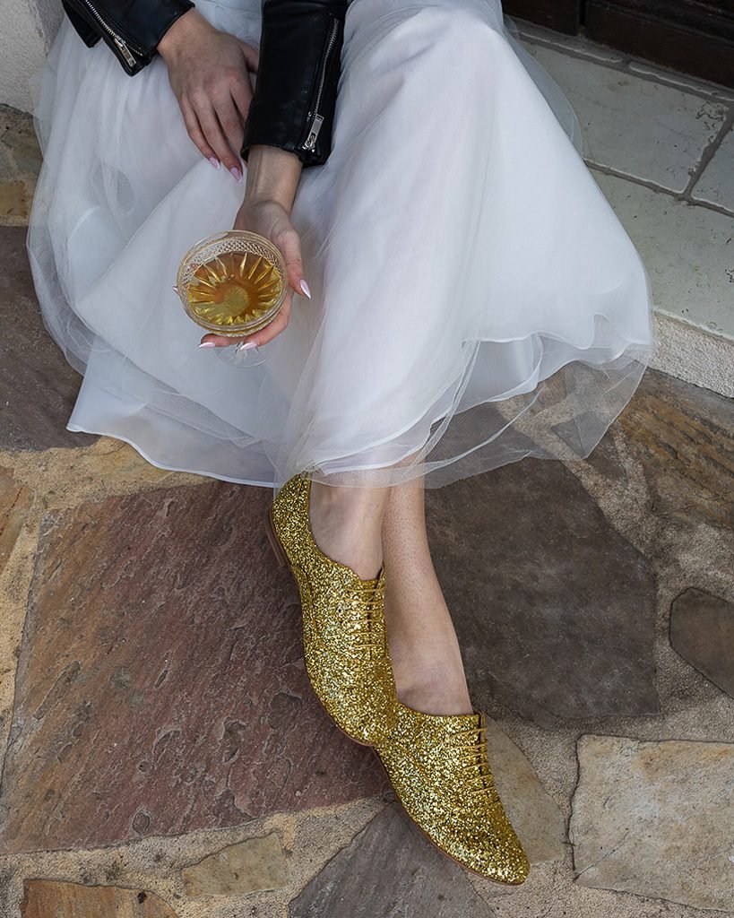 Richelieu plat en glitter or-3