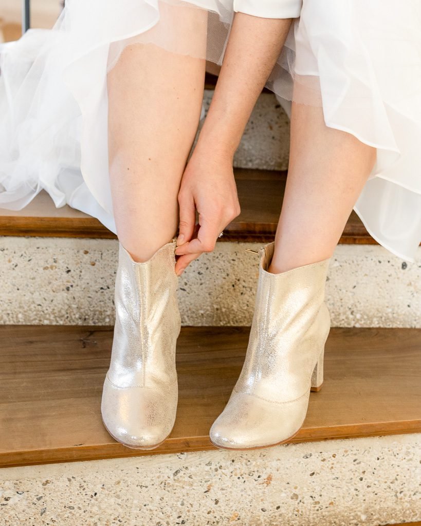 Champagne iridescent heel bootie 2