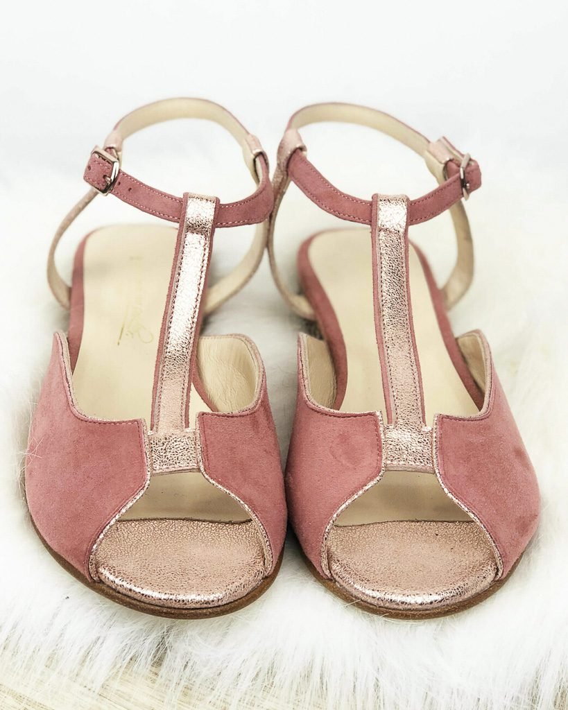 Sandale mariage plate rose thé et irisé or rose