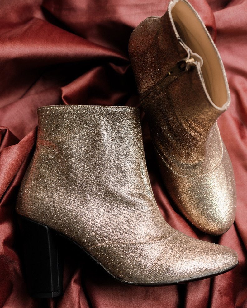 Bottine à talon en paillettes champagne - Image 3