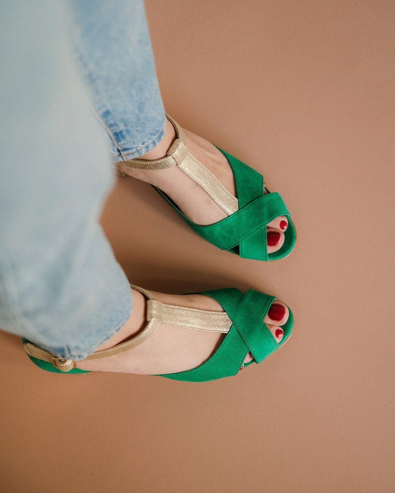 Salomé ouverte en velours vert émeraude - Image 2