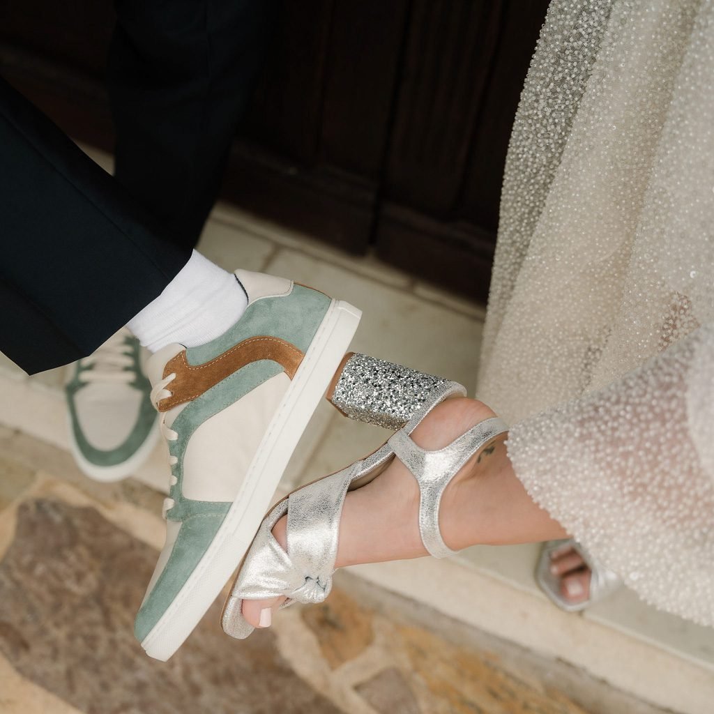 Suzanne in iridescent silver and glitter silver