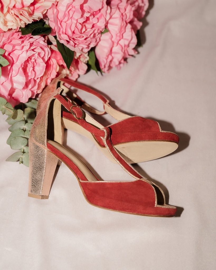 Charlotte platform in terracotta suede and iridescent rose gold-2