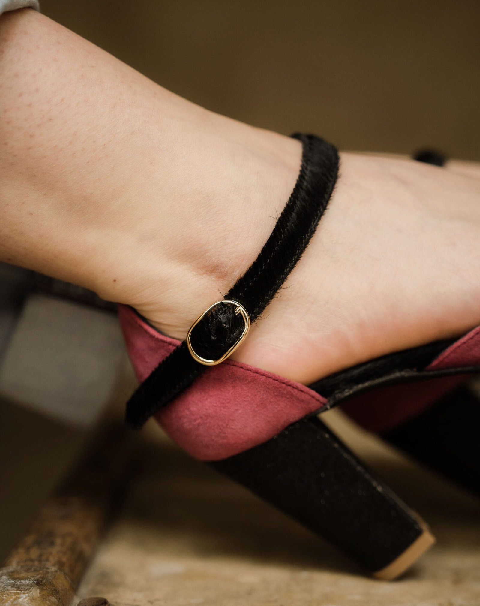 Salomé in peony velvet, iridescent and black fur