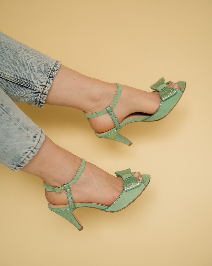 Charlotte open in mint suede and iridescent mermaid-2