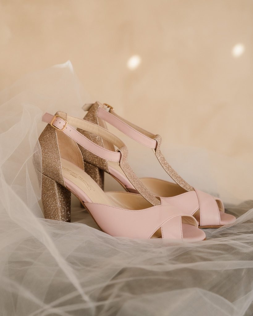 Salomé cuir vieux rose et paillettes dorées3