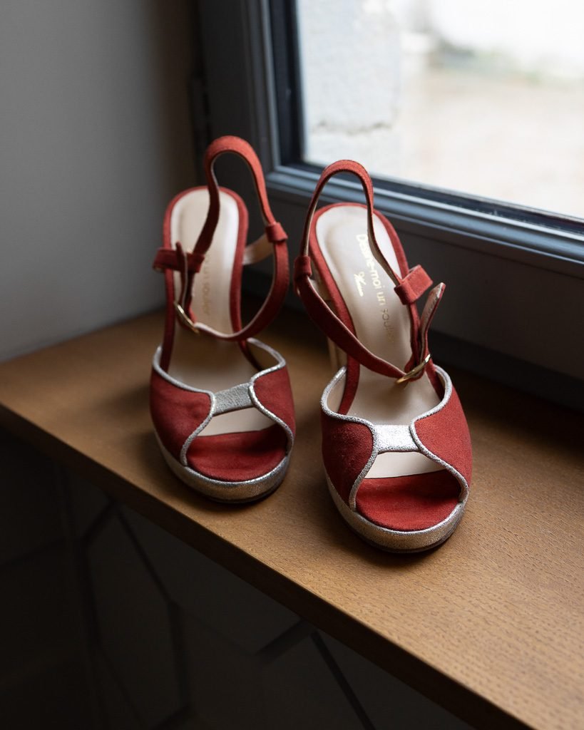 Charlotte plateforme en cuir velours terracotta et irisé champagne-2