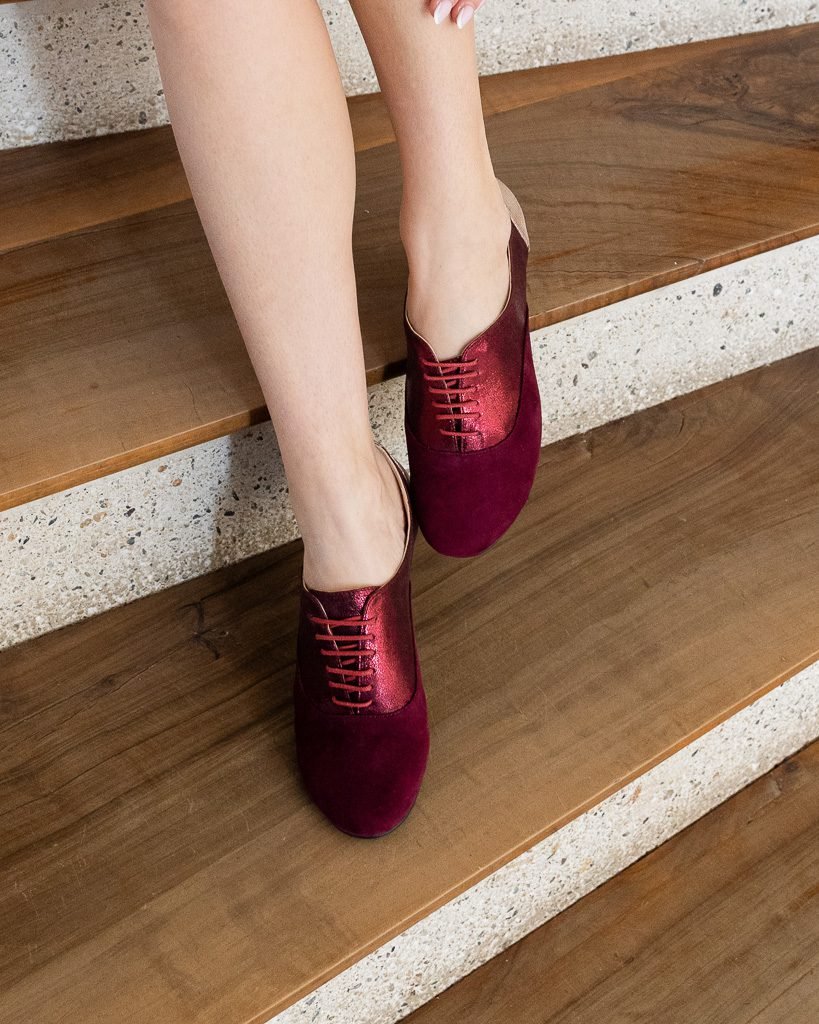 Richelieu in velvet and garnet iridescent, bronze viperine