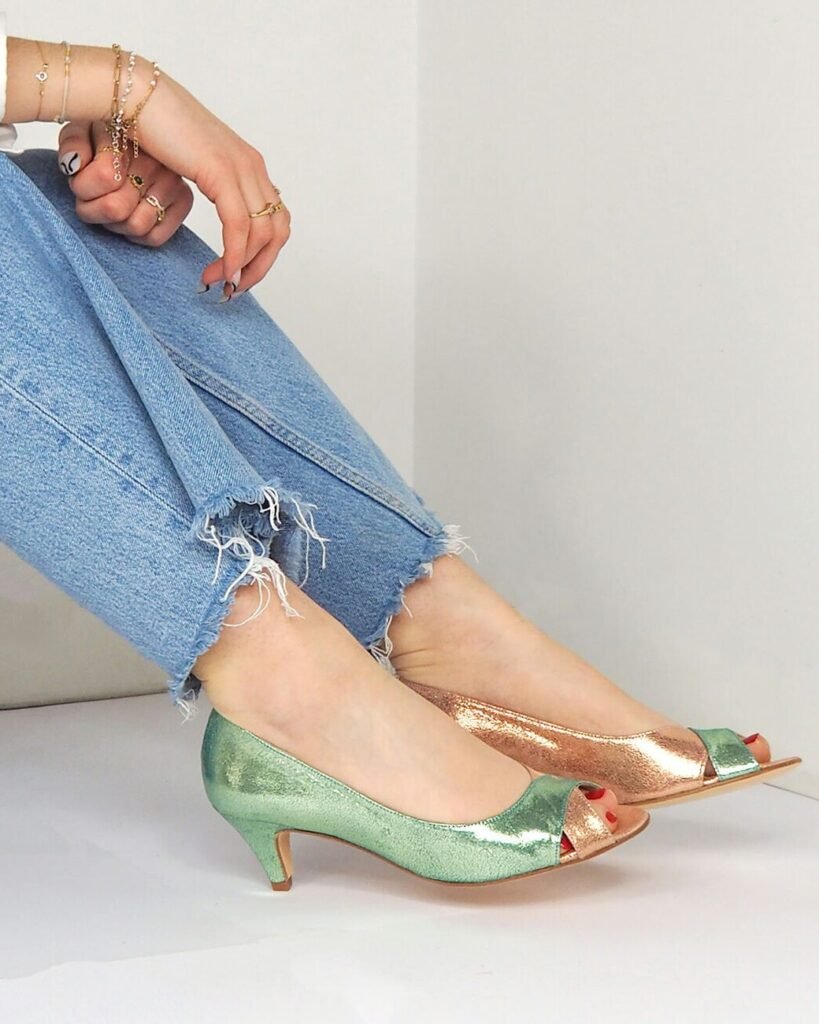Two-tone iridescent rose gold and mermaid pump