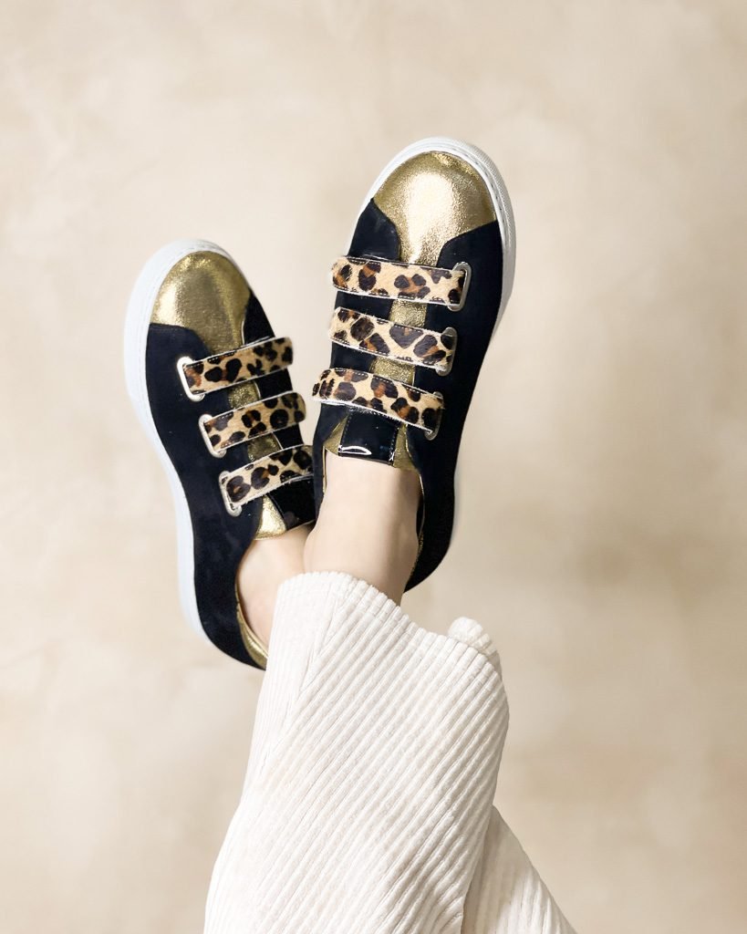 Basket en velours noir, poil léopard et irisé bronze 2