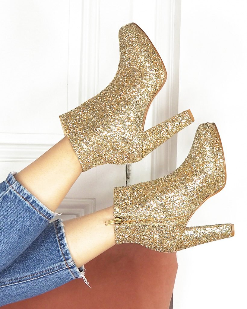 Champagne glitter platform bootie.