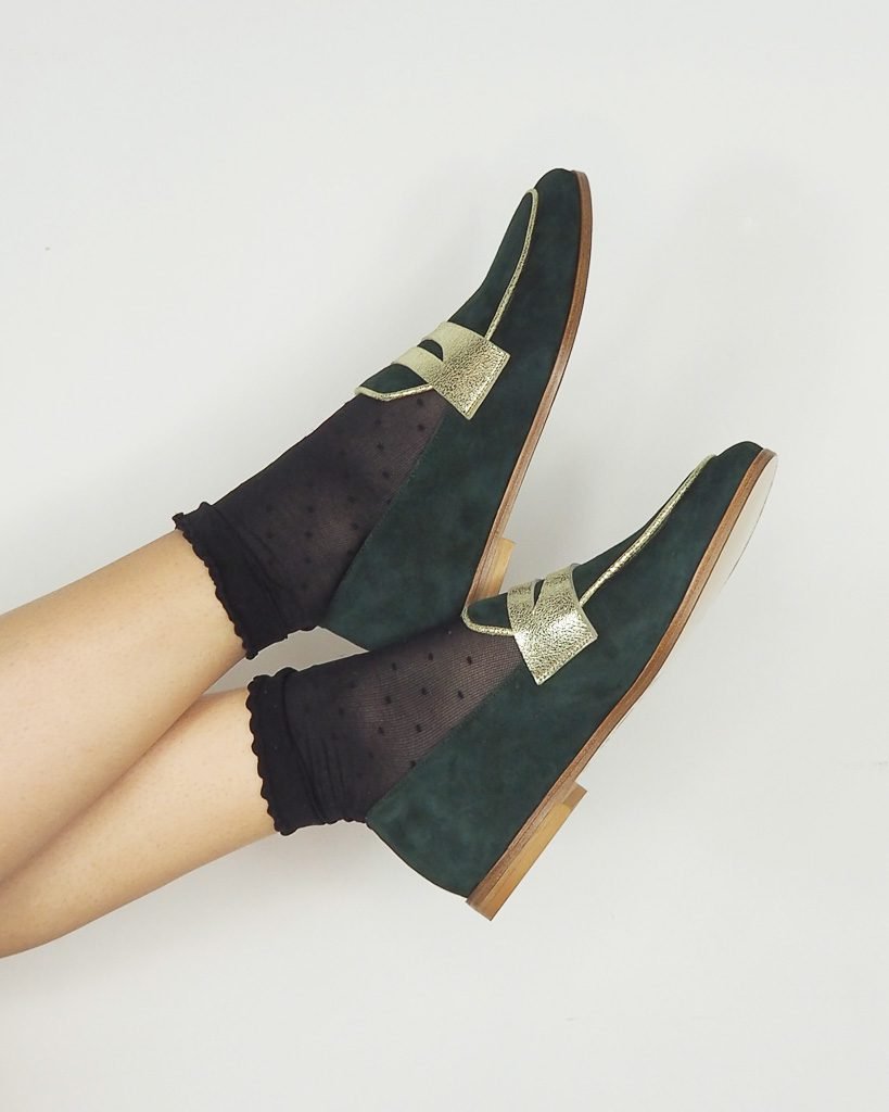 Moccasin Romy en velours sapin et irisé champagne 2