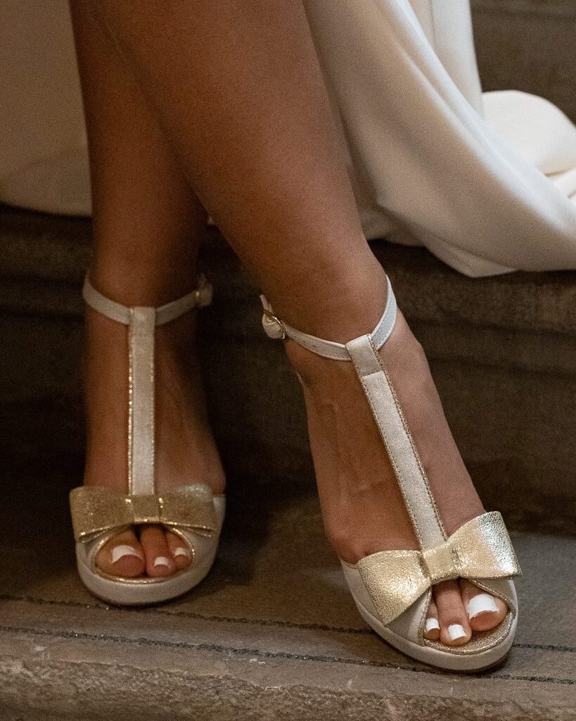 Charlotte platform in iridescent ivory and champagne leather