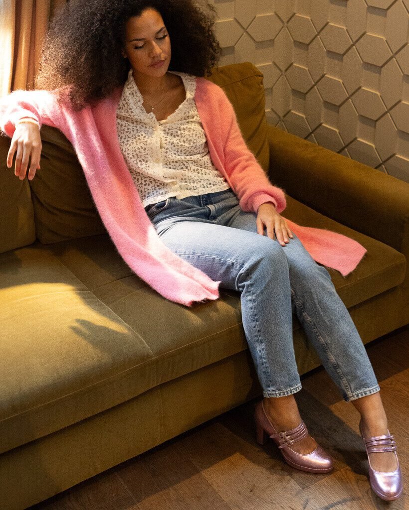 Platform pump in iridescent lilac leather-7