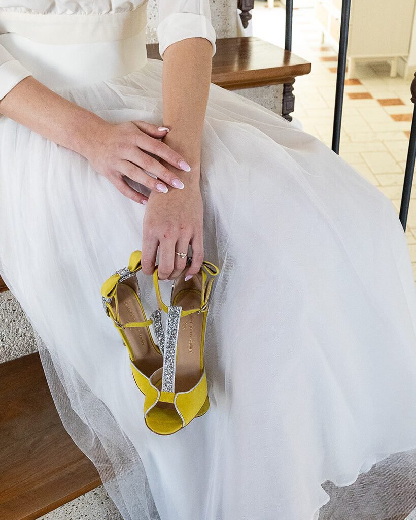 Charlotte en cuir velours jaune fluo et glitter argent-6