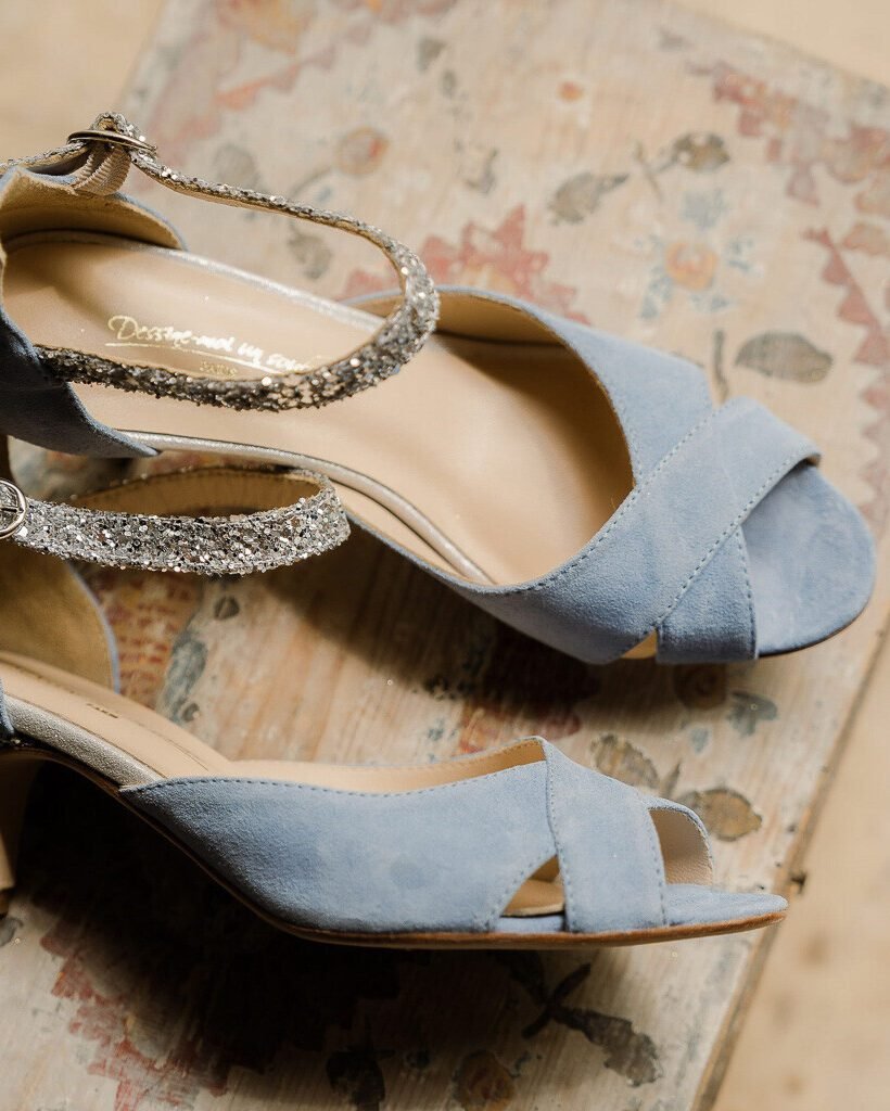 Salomé en velours baby blue et glitter argent