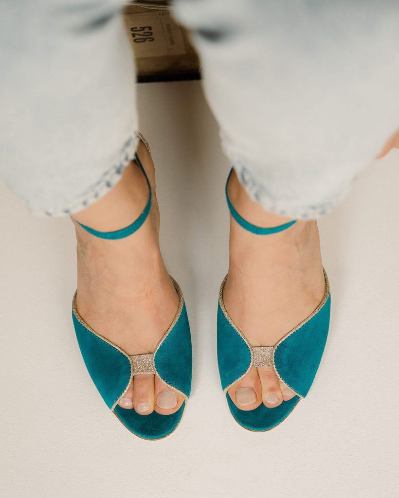 Charlotte High in dark turquoise velvet-2