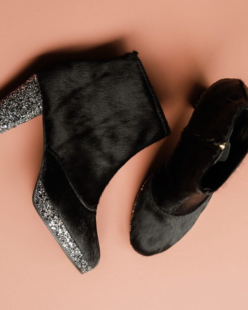 Bottine plateforme en poil noir et glitter chrome-2