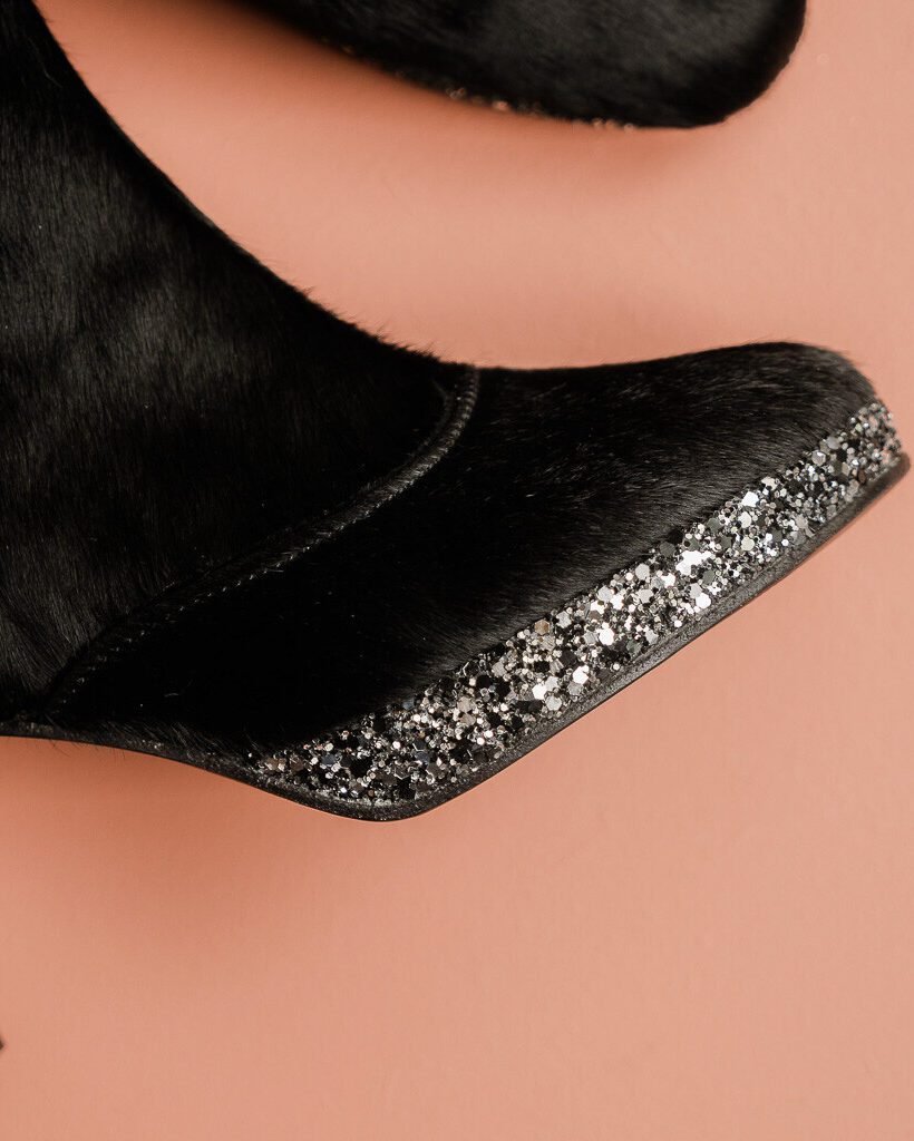 Bottine plateforme en poil noir et glitter chrome-3