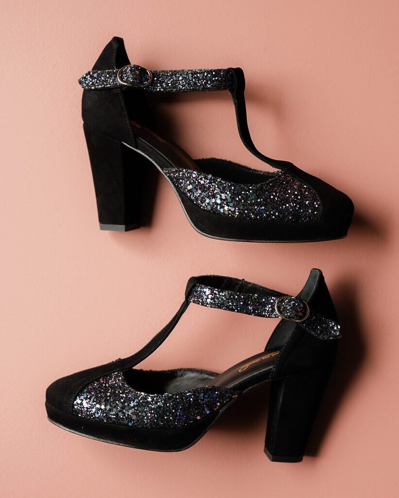 Black velvet and glitter platform slingback stralight-3