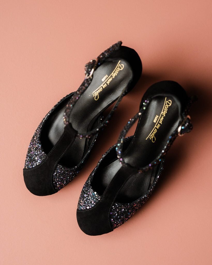 Black velvet and glitter platform slingback stralight-2