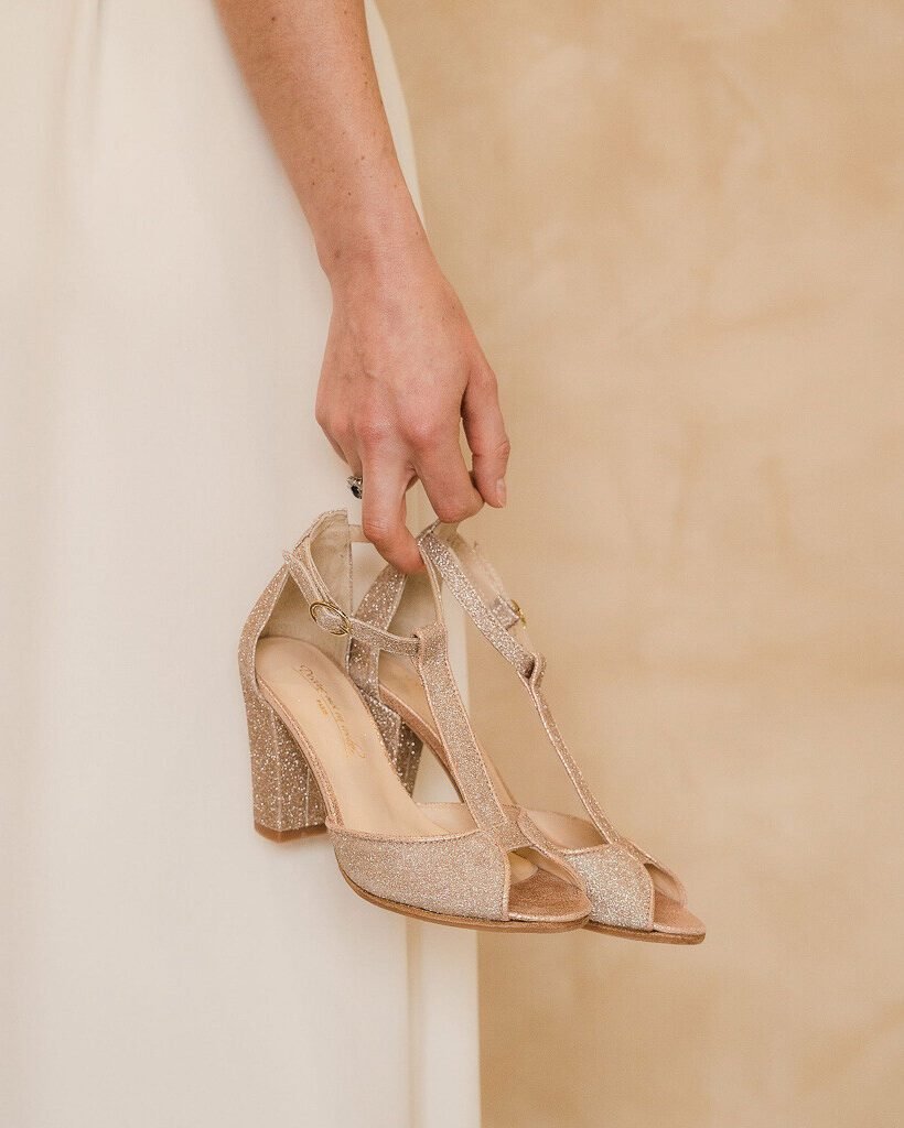 Charlotte sandal in fine blond gold sequins and iridescent rose gold-2