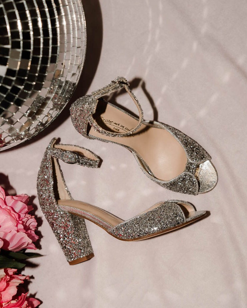 Charlotte en cuir glitter et irisé argent
