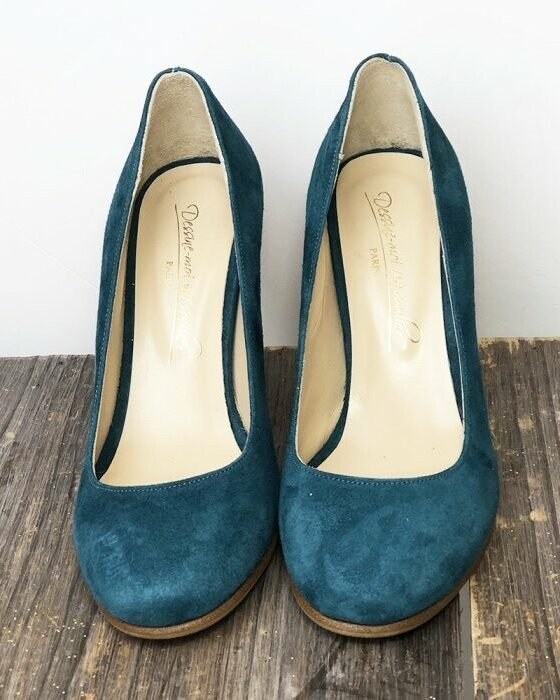 Duck blue velvet and red glitter pump-3