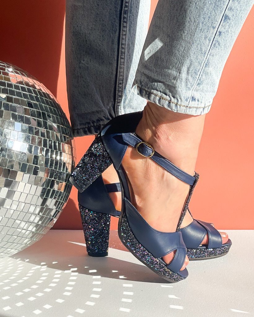 Salomé brides croisées plateforme en cuir lisse bleu marine et glitter starlight-4