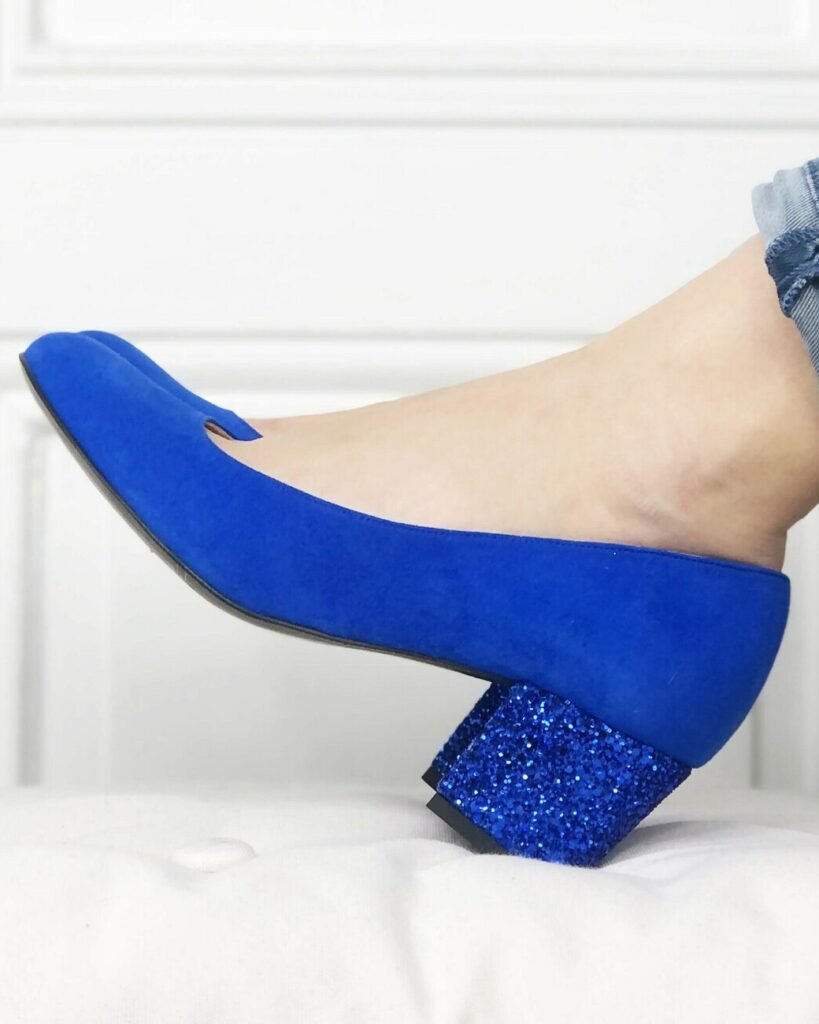 Electric blue velvet and blue glitter pump