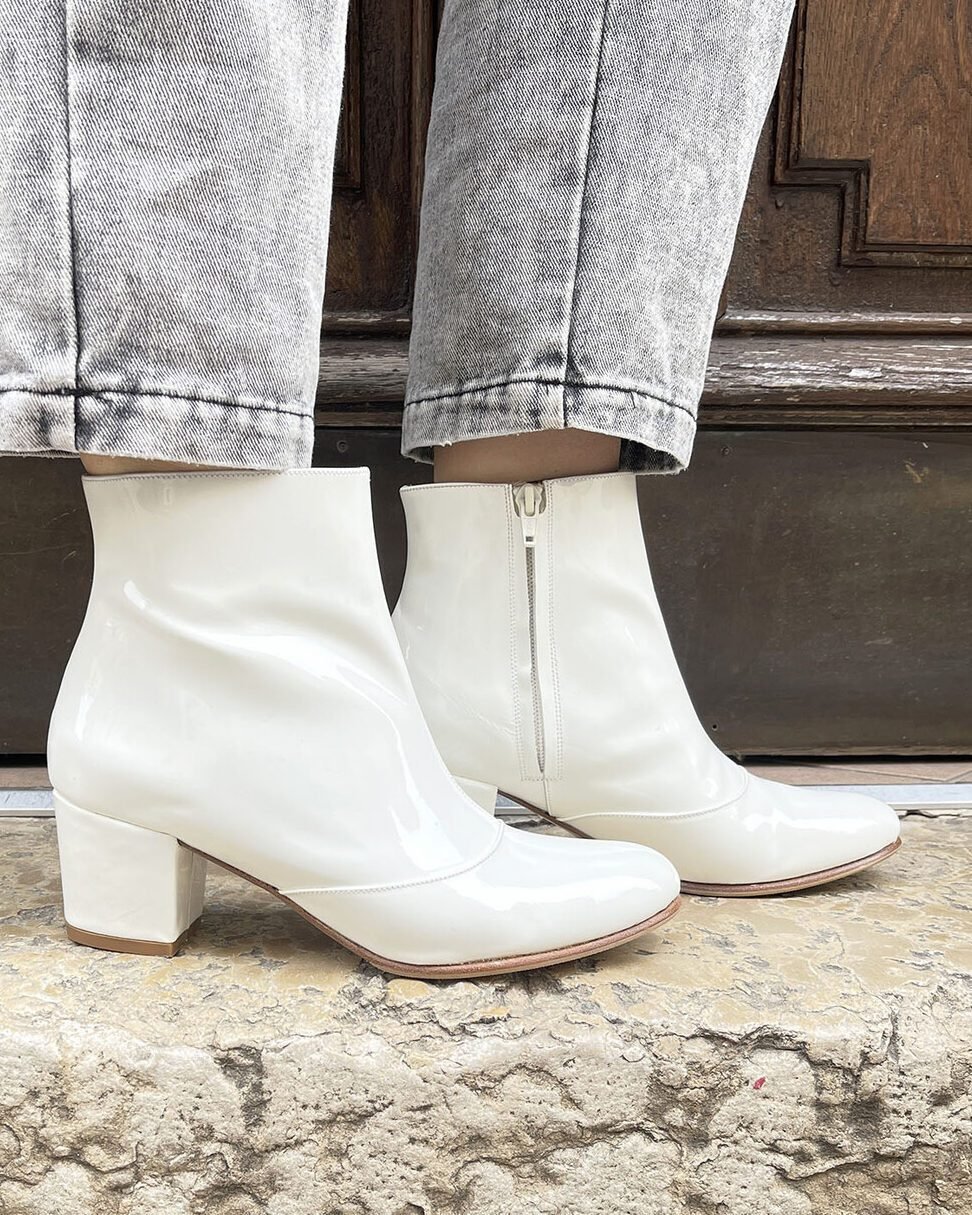 White patent boots
