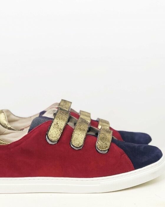 Basket en velours bordeaux et marine et irisé bronze