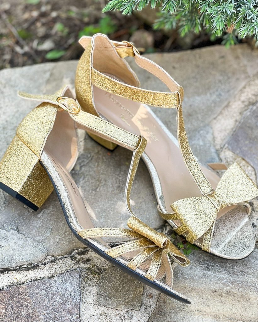 Sandale Chloé en fines paillettes or et irisé champagne