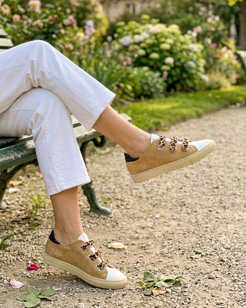 Velvet camel scratch sneakers
