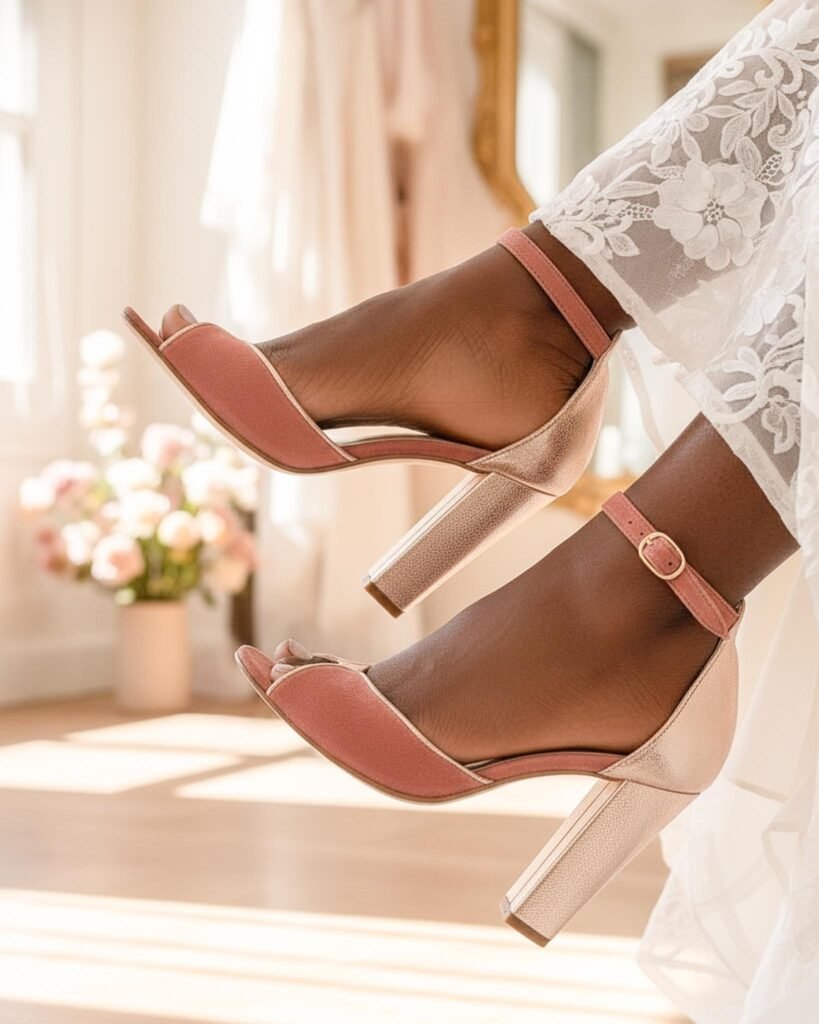 Charlotte sandal in tea-pink and gold-pink velvet