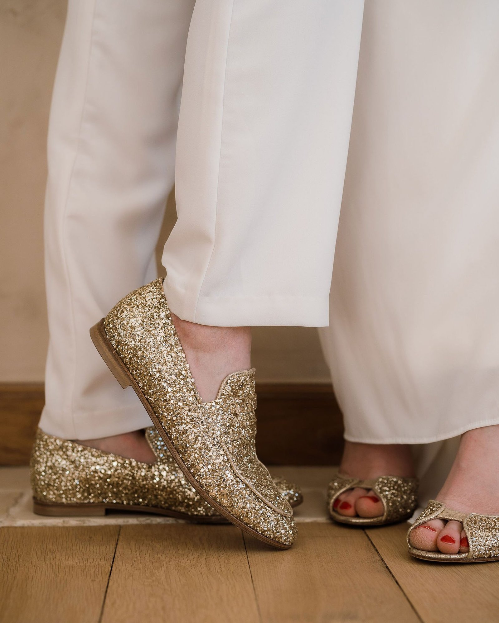 Mocassin en glitter champagne