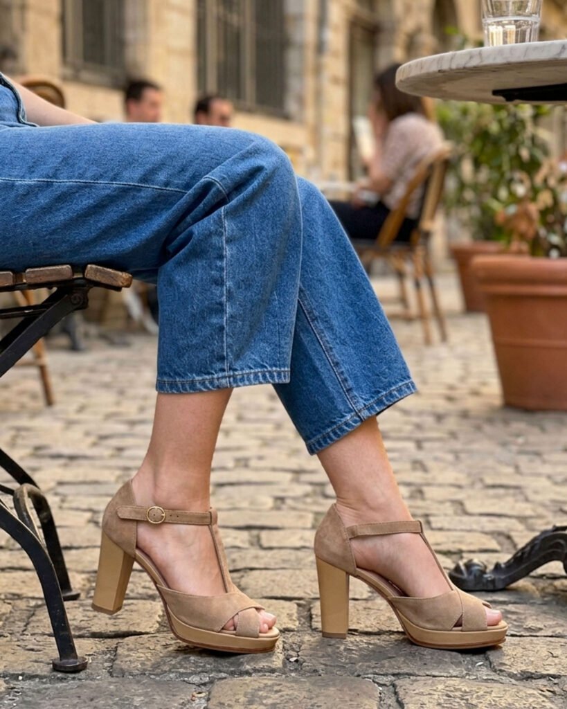 Salomé in velvet and smooth camel leather