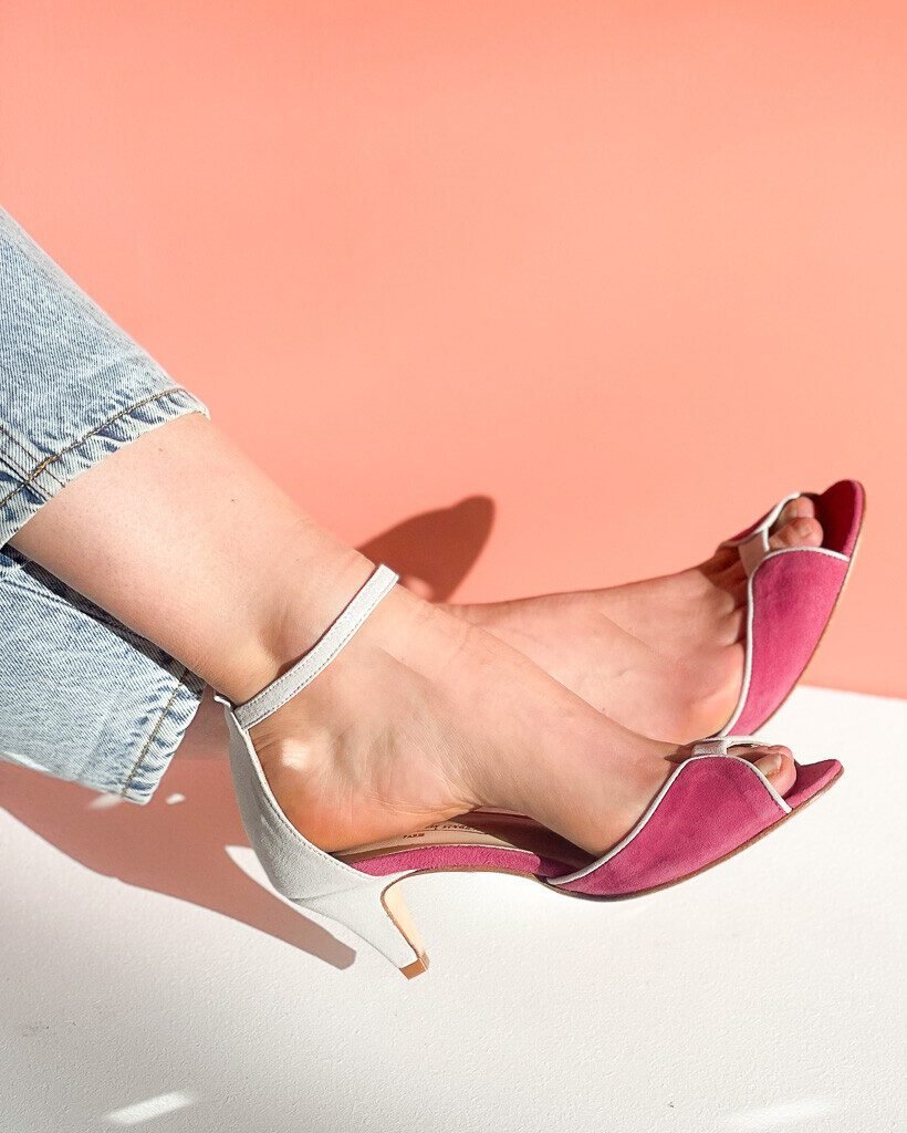 Charlotte en cuir velours pivoine et irisé ivoire