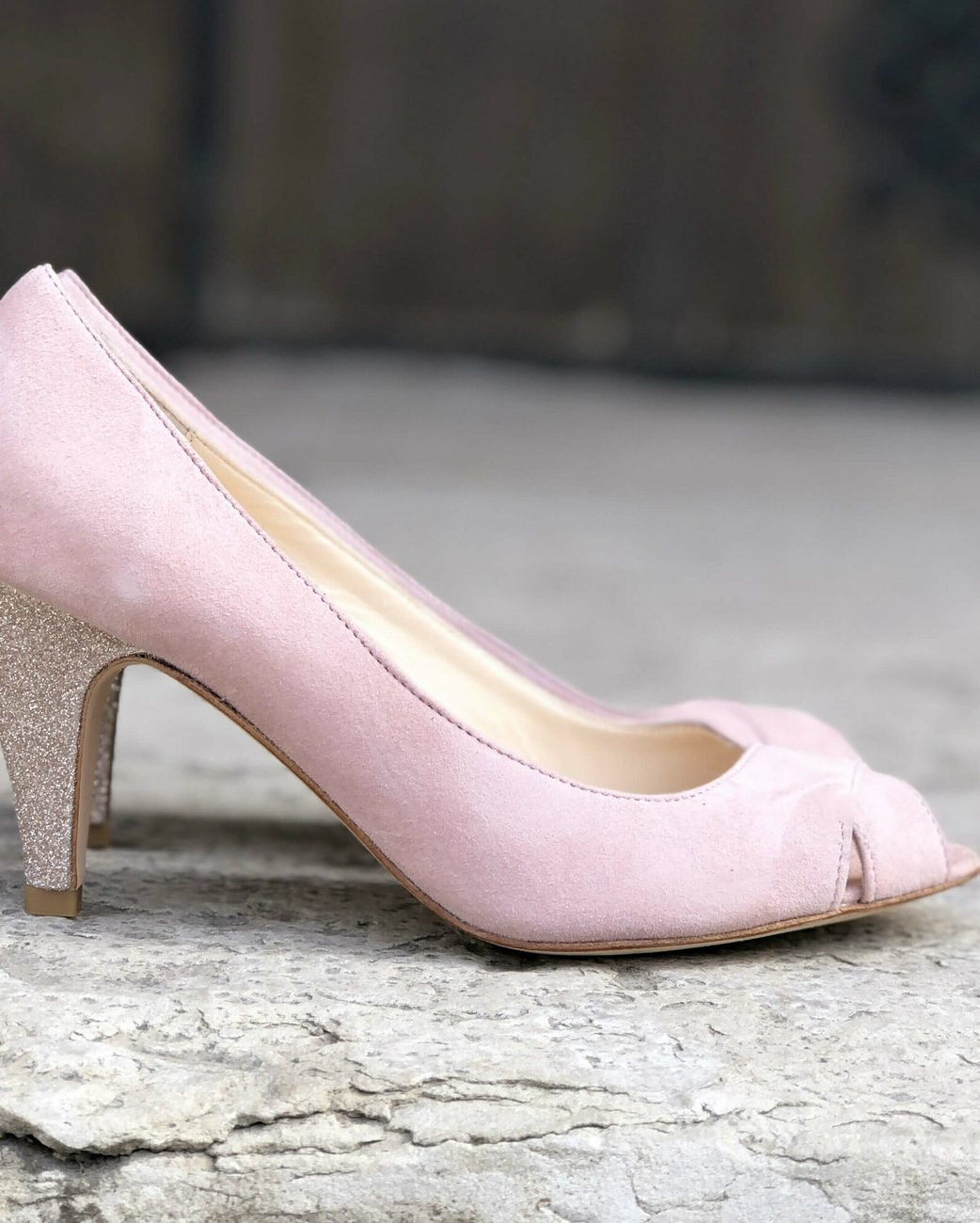 Pink velvet ballerina cross-strap pump