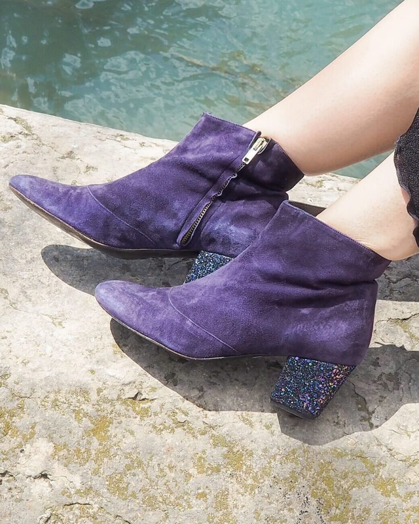 Navy velvet and glitter starlight boot