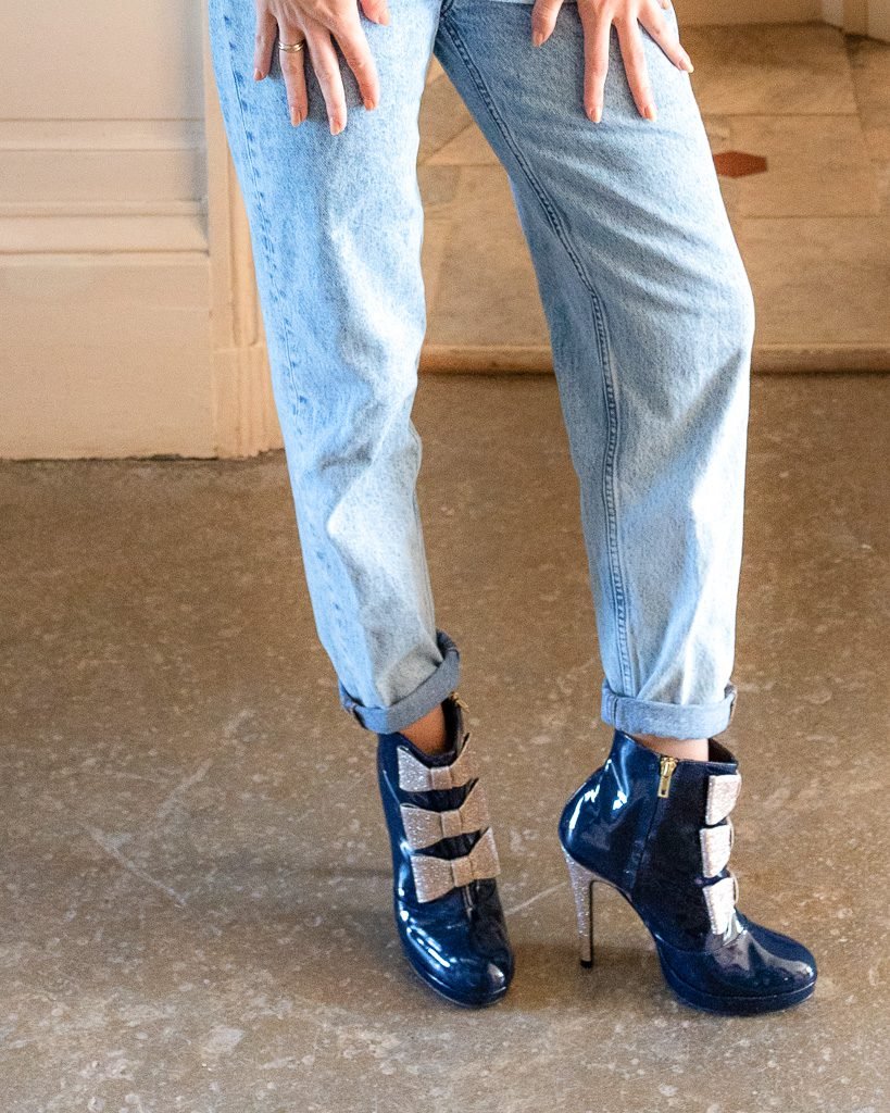 Platform bootie in blue patent