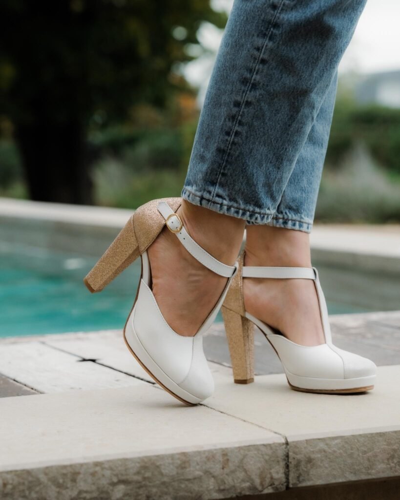White, ivory and champagne leather Salomé