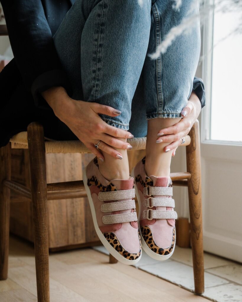 Pink, leopard and blond gold sneakers