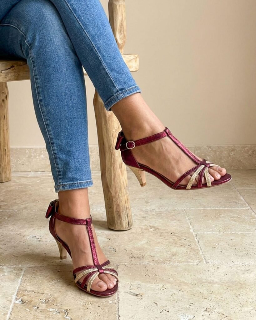 Chloé sandal in iridescent garnet and champagne