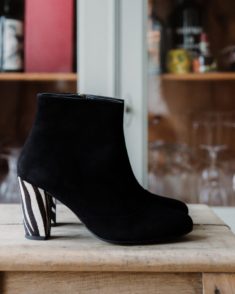 Black velvet boot with zebra fur