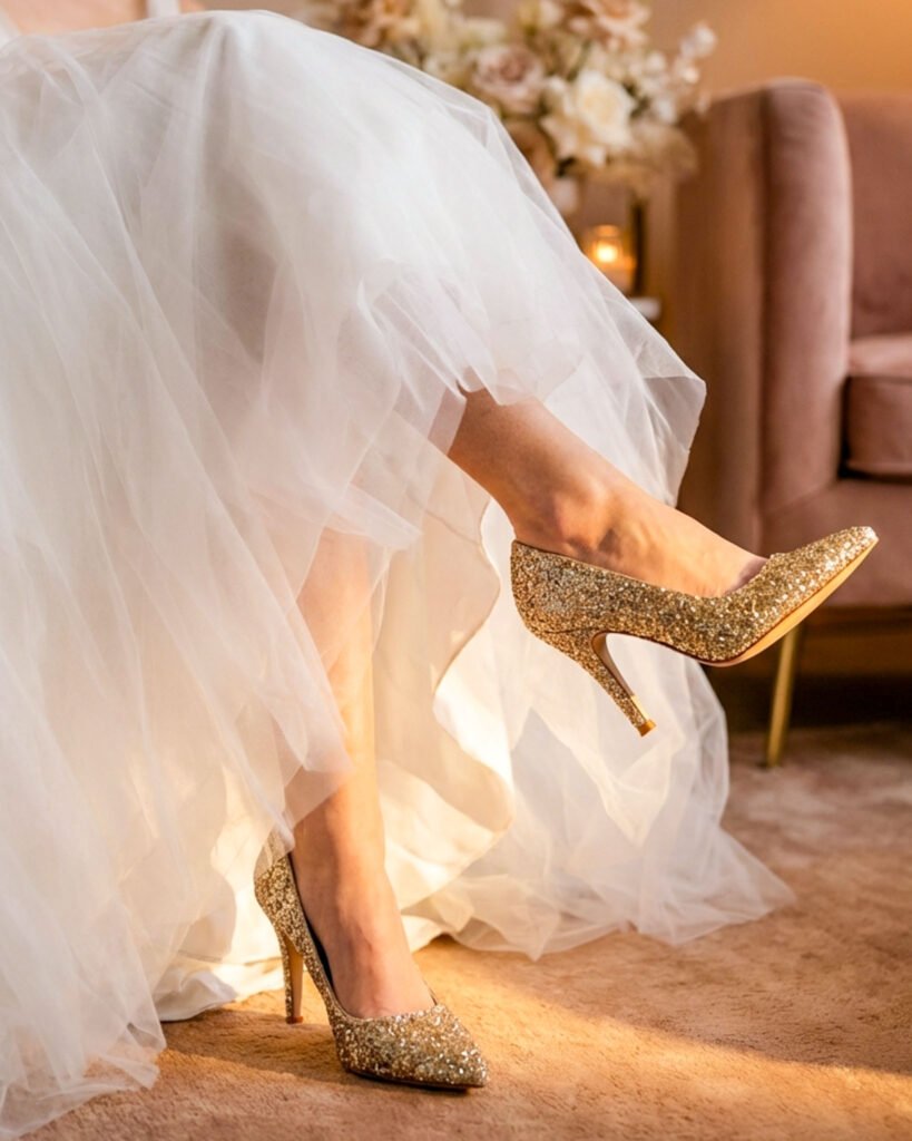 Pointed pumps in champagne glitter
