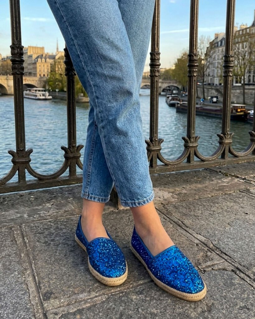 Blue glitter espadrille